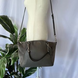Coach gray purse with silver accents crossbody